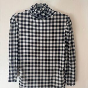 Free People Black and White Checkered Turtleneck Top